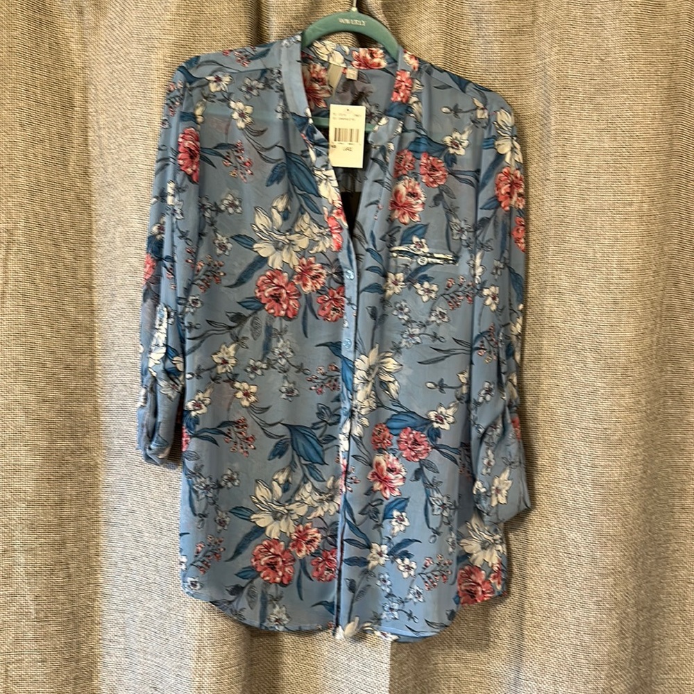 NWT Kut from the Kloth Blue Floral Button Down Shirt Large